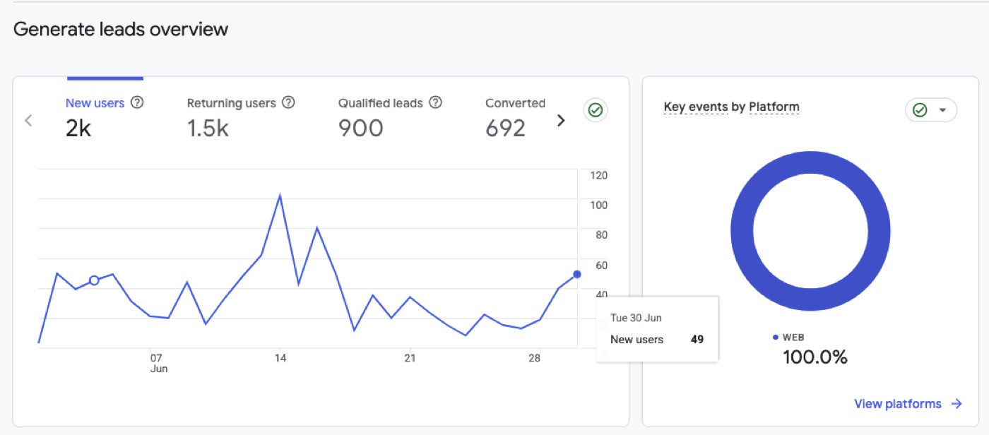 Google Analytics: leads generated and converted