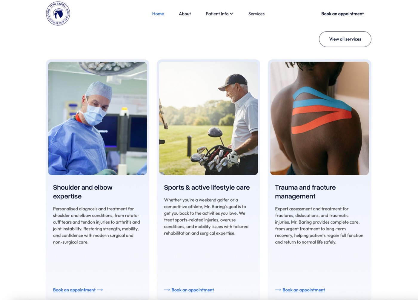 Specialty content pages on Mr Baring's website