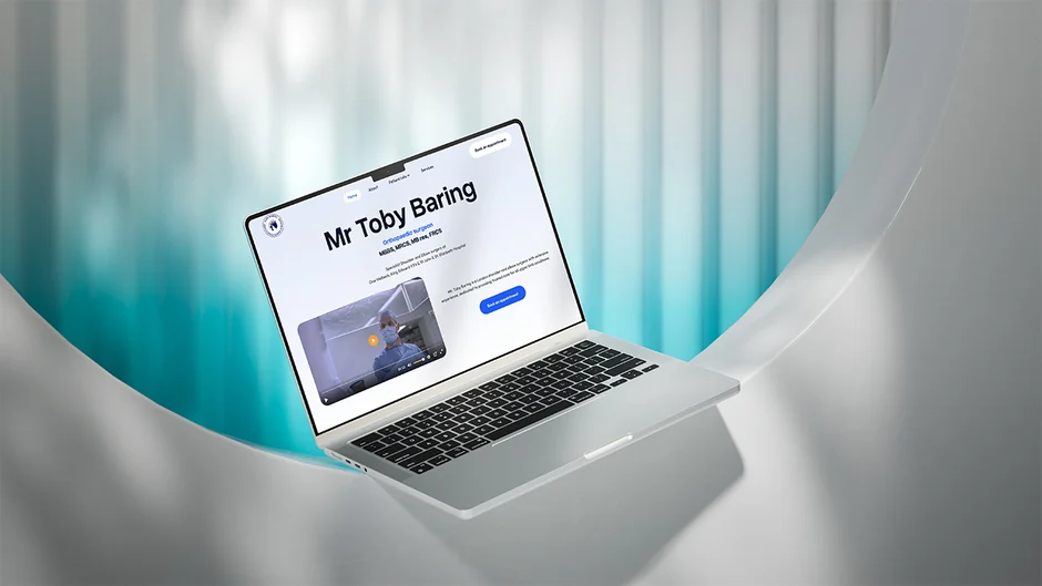 Mr Toby Baring's website shown on a laptop
